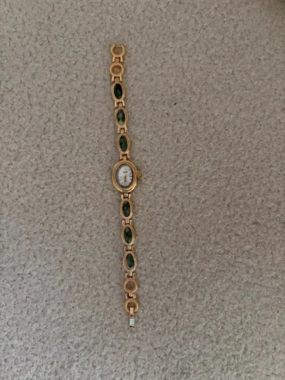 Women's Gold/Green  Band watch, elegant, gem stones bracelet